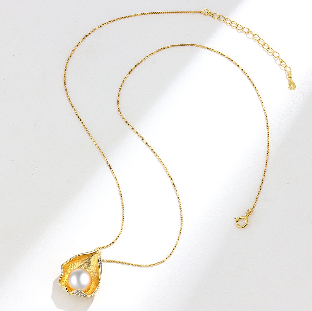 S925 sterling silver necklace shell pearl pendant clavicle chain - Image 4