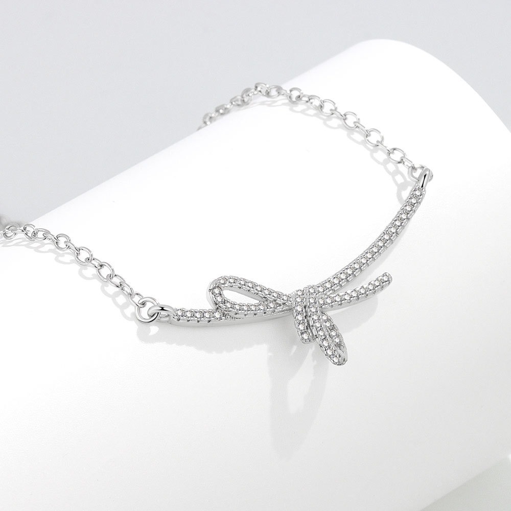S925 sterling silver necklace bow pendant clavicle chain - Image 2