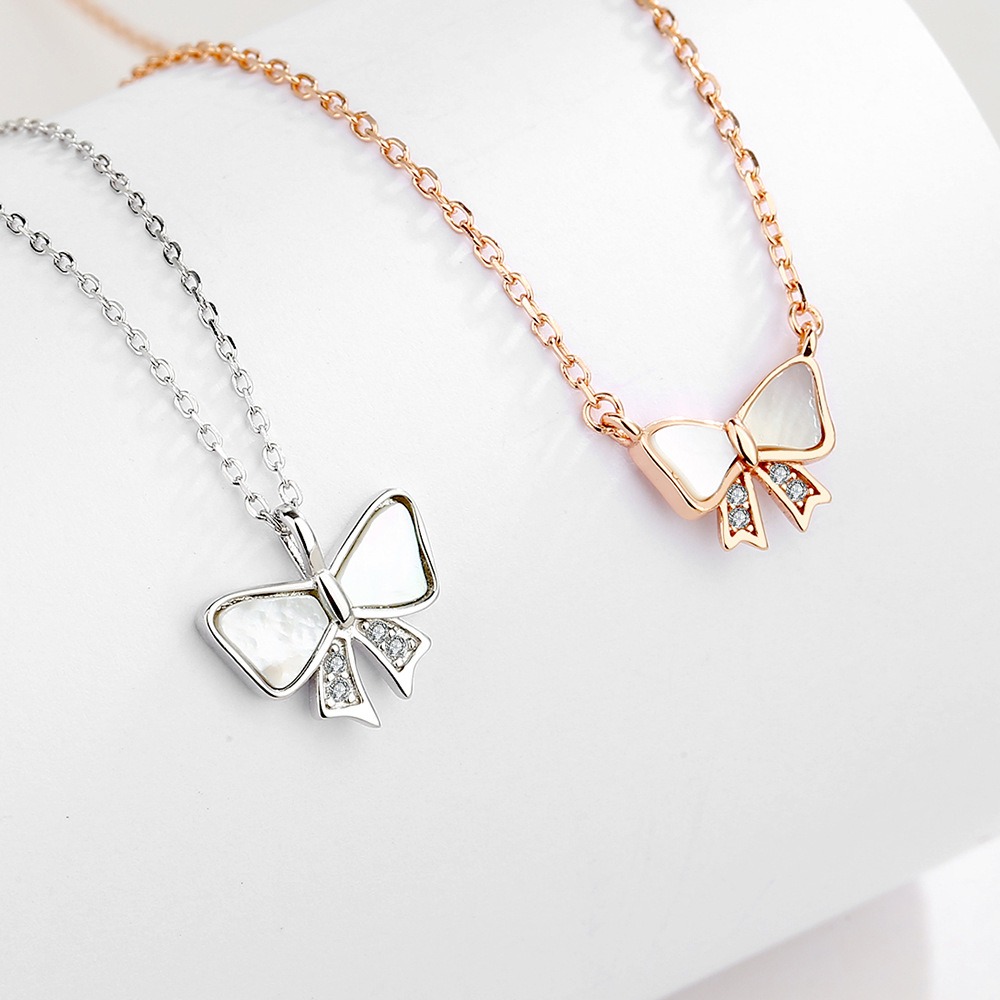 S925 sterling silver necklace mother-of-pearl bow pendant clavicle chain - Image 5