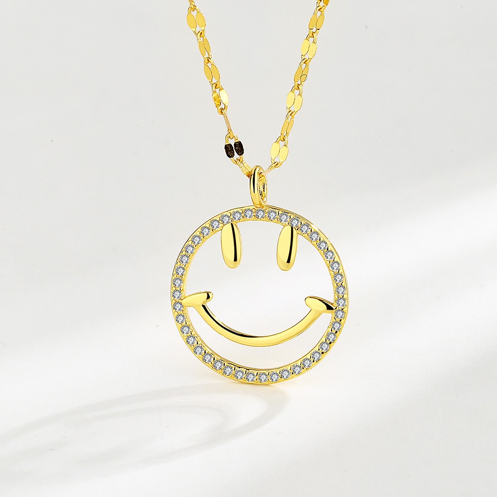 S925 sterling silver necklace smiley face pendant clavicle chain - Image 2