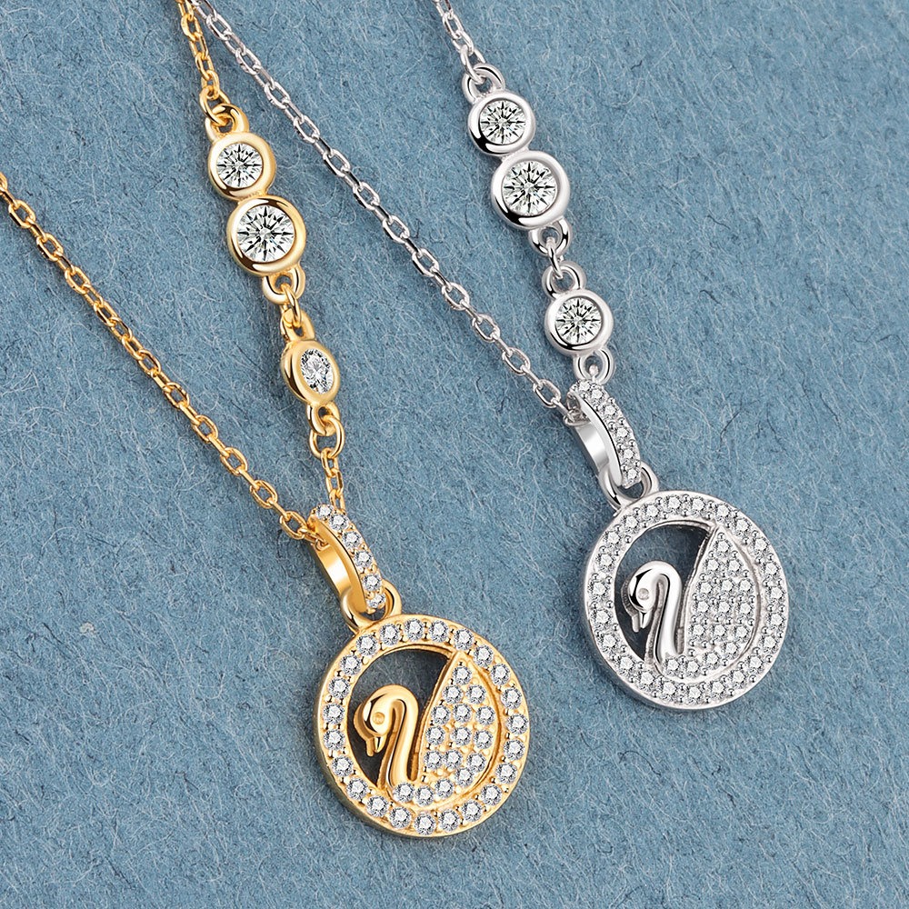 S925 sterling silver necklace round swan pendant clavicle chain - Image 2