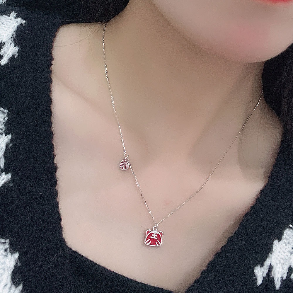 S925 sterling silver necklace red tiger temperature pendant clavicle chain - Image 5
