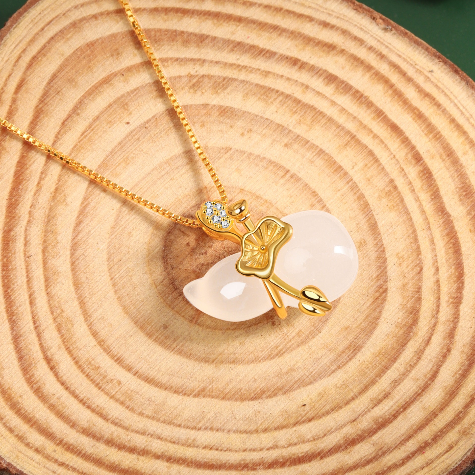 S925 sterling silver necklace chalcedony gourd pendant clavicle chain - Image 3