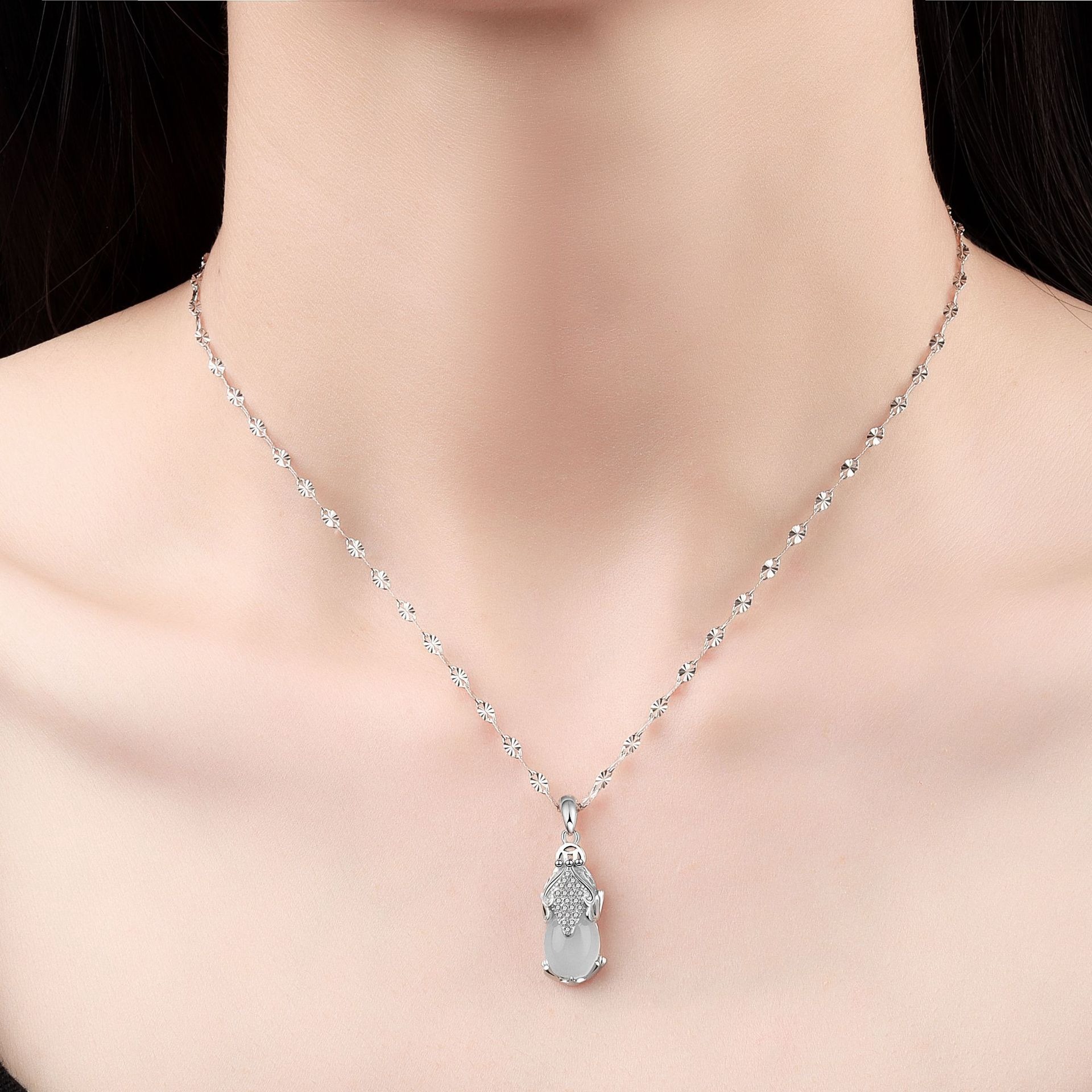 S925 sterling silver necklace white pixiu pendant clavicle chain - Image 5