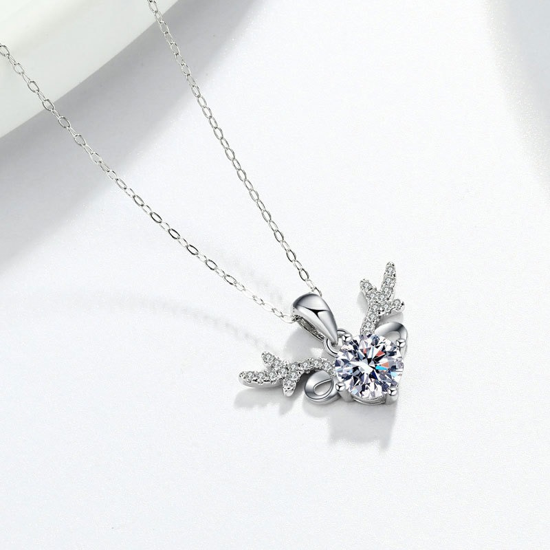 S925 sterling silver necklace GRA moissanite deer head pendant clavicle chain - Image 2