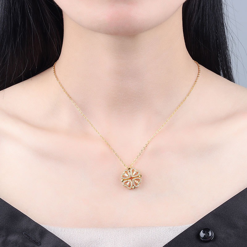 S925 sterling silver necklace heart shaped magnetic clover pendant clavicle chain - Image 5