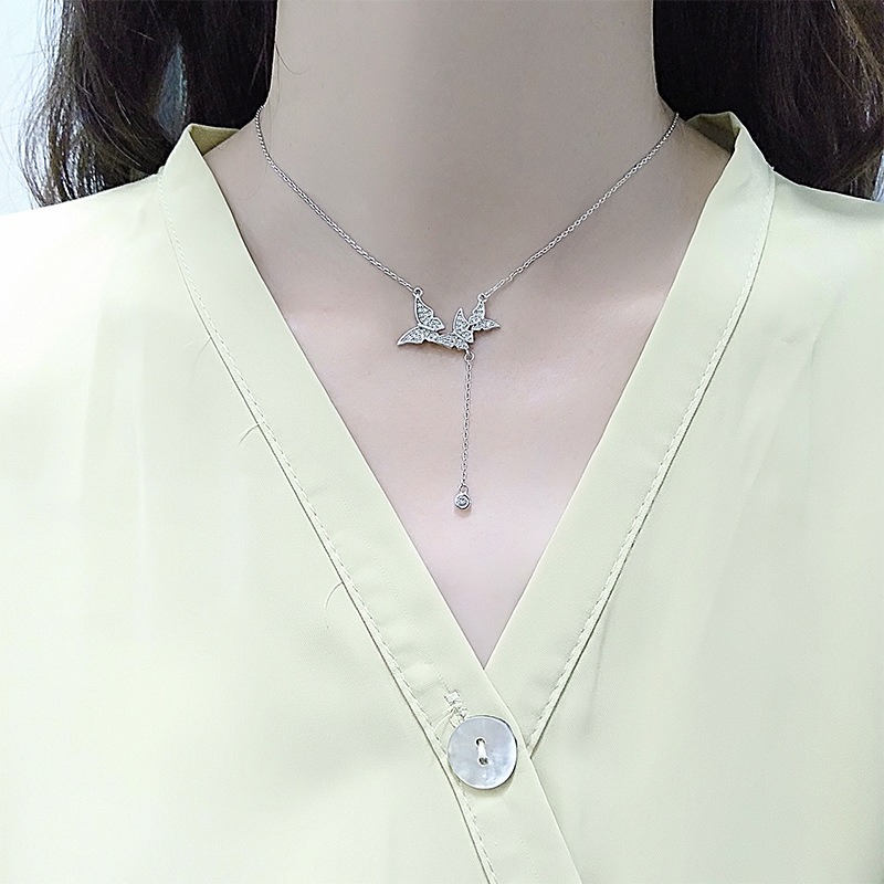 S925 sterling silver necklace tassel butterfly pendant clavicle chain - Image 5