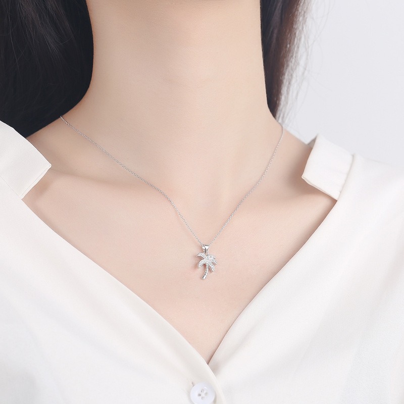 S925 sterling silver necklace coconut tree pendant clavicle chain - Image 6