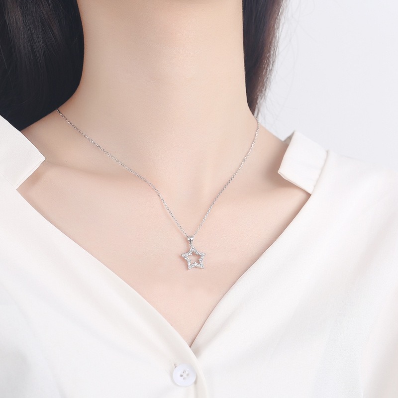 S925 sterling silver necklace lock star pendant clavicle chain - Image 5