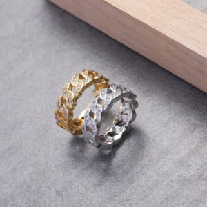 Hip Hop copper inlaid zircon Cuban ring with 3 cut-out men's rings