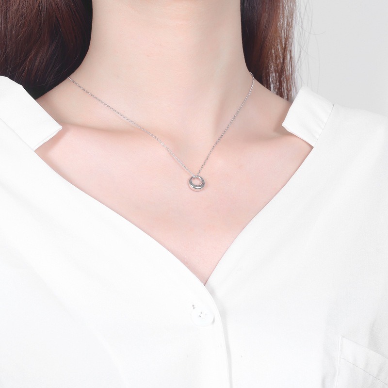 S925 sterling silver necklace geometric ring pendant clavicle chain - Image 5