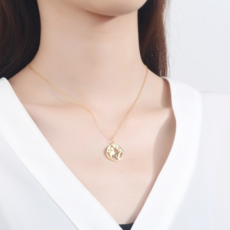 S925 sterling silver necklace world map pendant clavicle chain - Image 5