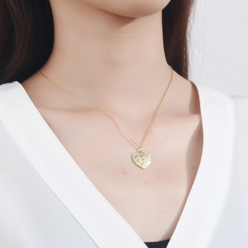 S925 sterling silver necklace double-sided embossed pendant clavicle chain - Image 5