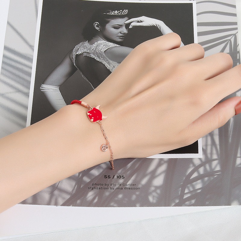 S925 sterling silver bracelet red string bull head thermochromic bracelet - Image 4