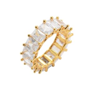 Hip Hop Copper Inlaid Zircon Cuban Ring 7mmT Square Women's Ring