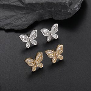 LXED4026 Hip Hop copper inlaid zircon earrings 15*19mm butterfly studs