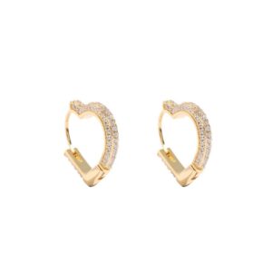 LXED4056 Hip-hop copper inlaid zircon earrings Bling love earrings personality simple hollow heart-shaped earrings
