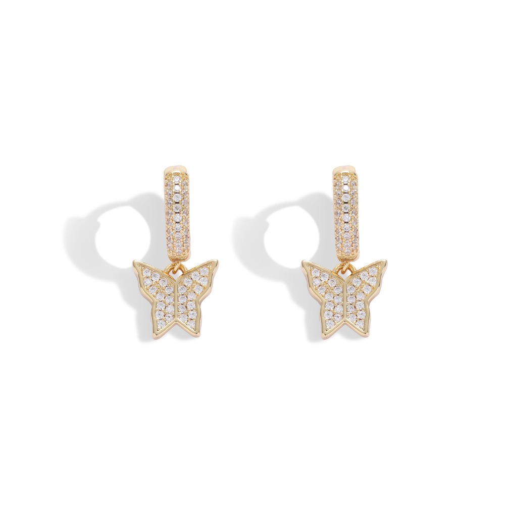 LXED4058 Butterfly Earrings Hip-hop copper inlaid zircon simple versatile butterfly studs