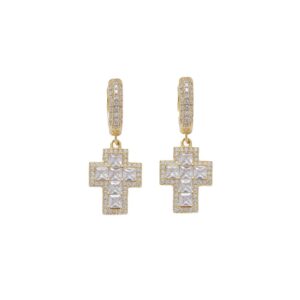 LXED4065 Hip Hop copper inlaid zircon Earring cross earring hiphop couple earrings