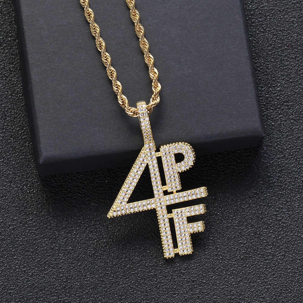 Hip Hop Pendant Copper Inlaid Zircon 4PF Number Letter Shape - Image 3