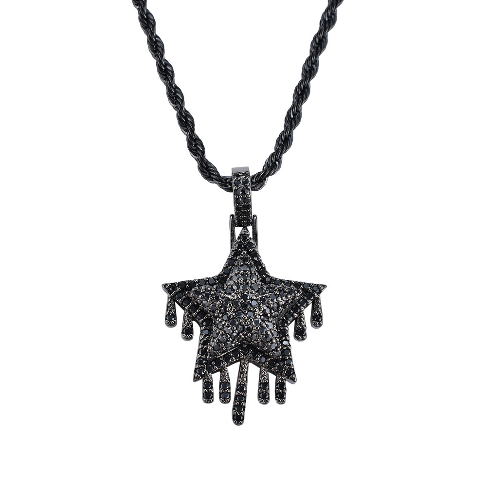 Hip hop pendant copper inlaid with zircon droplets in the shape of a five-pointed star - Image 5
