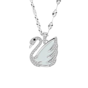 S925 sterling silver necklace silver inlaid with zircon white jade swan pendant clavicle chain