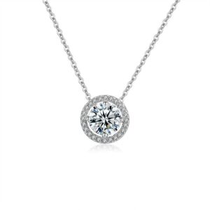 S925 sterling silver necklace moissanite round pendant clavicle chain