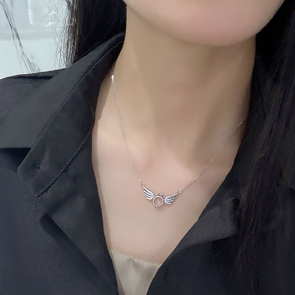 S925 sterling silver necklace silver inlaid with zircon wings pendant clavicle chain - Image 4