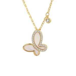 S925 sterling silver necklace silver set with zircon butterfly mother-of-pearl pendant clavicle chain