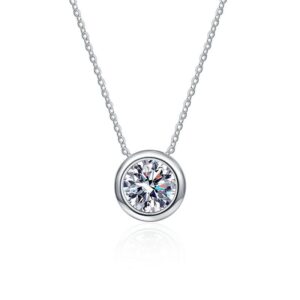 S925 sterling silver necklace 1 carat moissanite round pendant clavicle chain