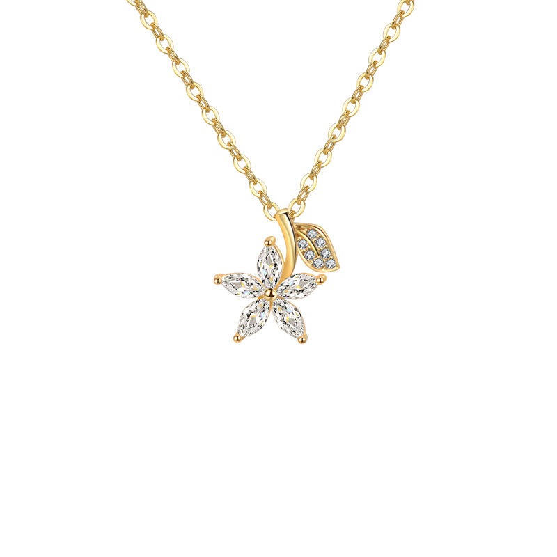 S925 sterling silver necklace cherry blossom leaf pendant clavicle chain - Image 2