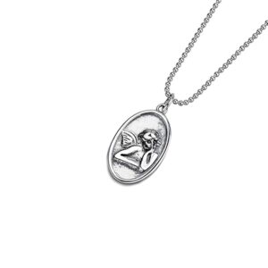 S925 sterling silver necklace oval angel pendant elongated sweater chain clavicle chain