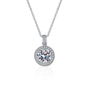 S925 sterling silver necklace round moissanite pendant clavicle chain