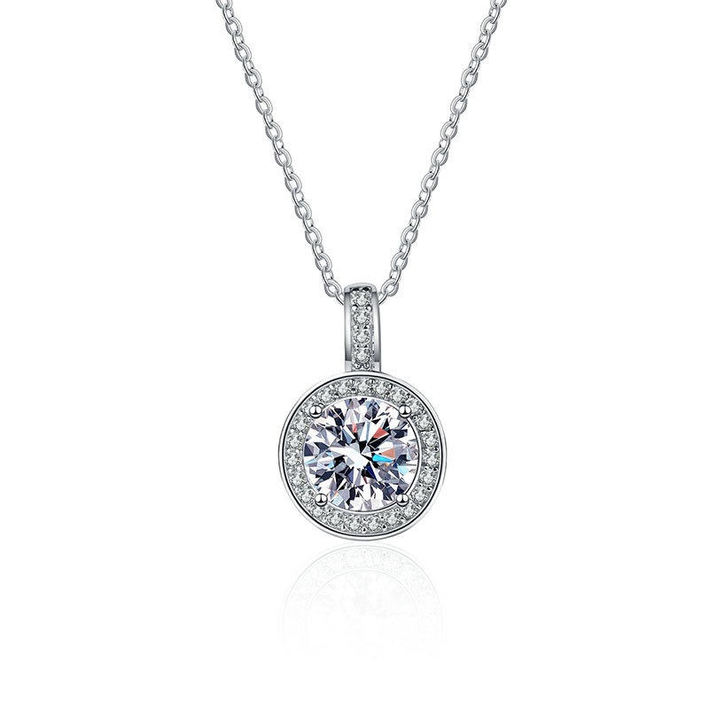 S925 sterling silver necklace round moissanite pendant clavicle chain