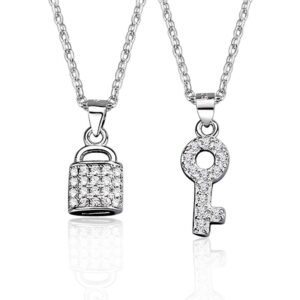 S925 sterling silver necklace key lock couple pendant clavicle chain