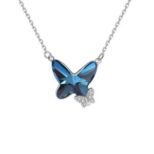 S925 sterling silver necklace blue butterfly pendant sweater chain clavicle chain