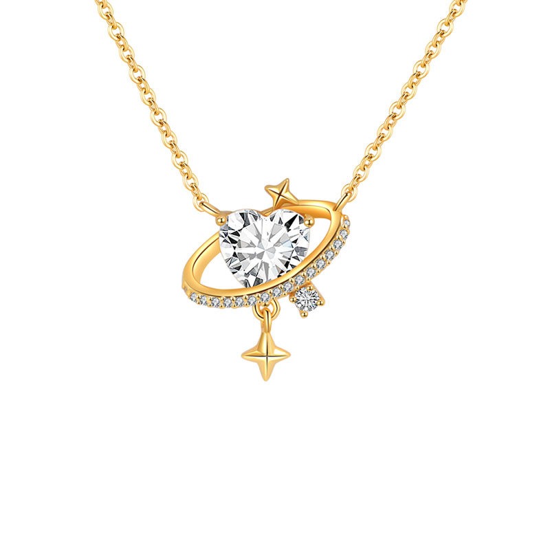 S925 sterling silver necklace tassel planet heart pendant clavicle chain - Image 2