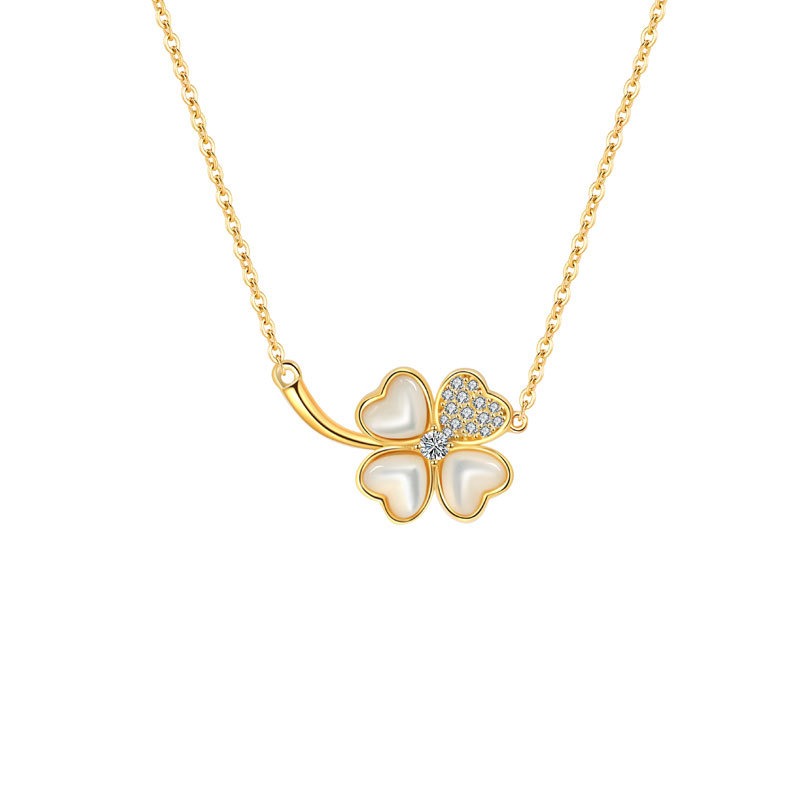 S925 sterling silver necklace mother-of-pearl four-leaf clover pendant clavicle chain - Image 2