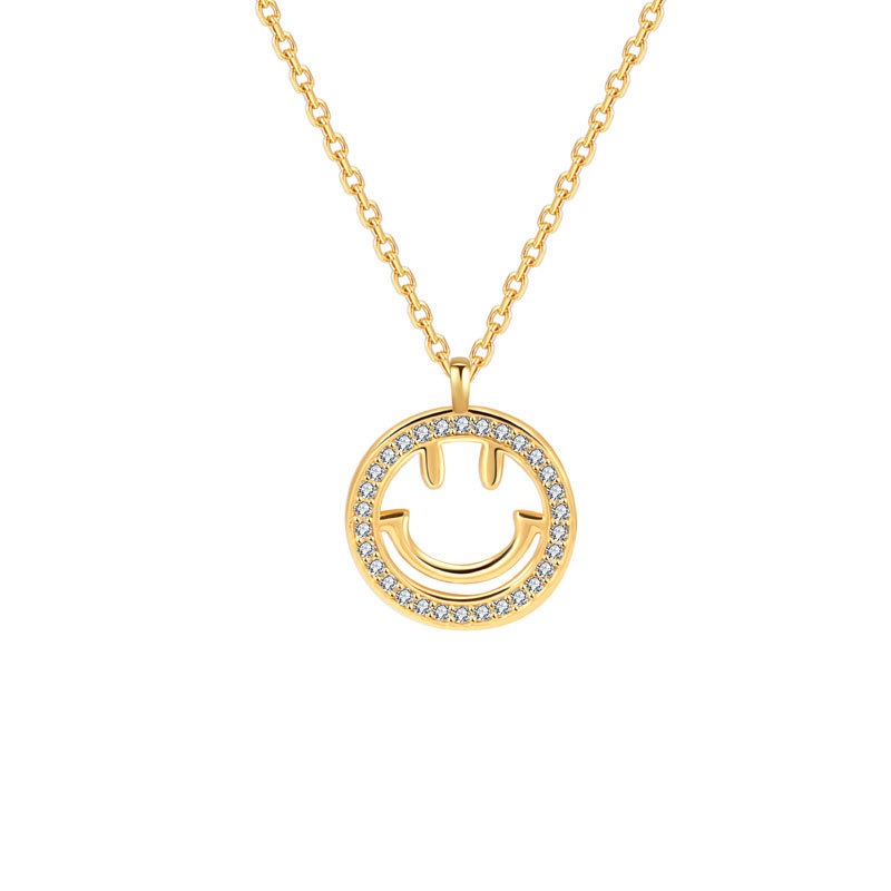 S925 sterling silver necklace smiley face pendant clavicle chain - Image 2