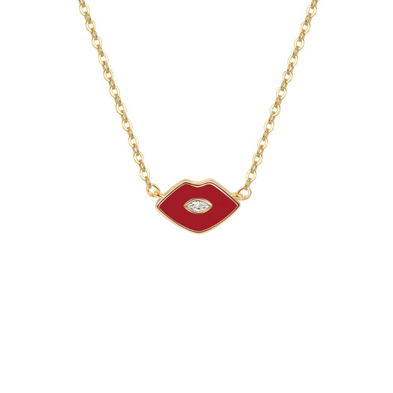 S925 sterling silver necklace red lip pendant clavicle chain - Image 2