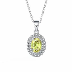 S925 sterling silver necklace oval yellow pendant clavicle chain