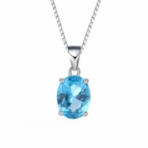 S925 sterling silver necklace four-prong sapphire pendant clavicle chain