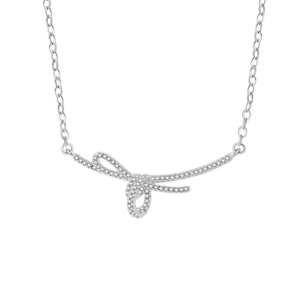 S925 sterling silver necklace bow pendant clavicle chain