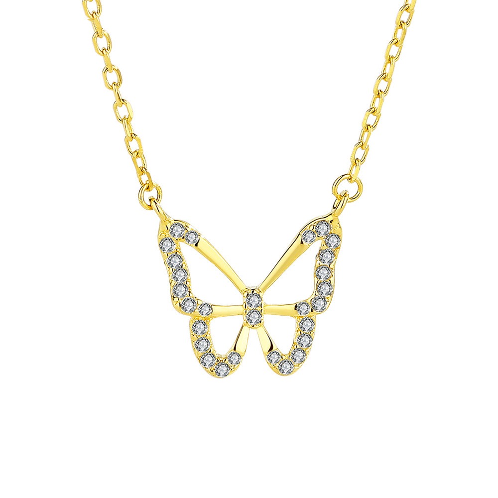 S925 sterling silver necklace butterfly pendant clavicle chain