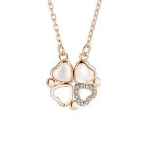 S925 sterling silver necklace heart shape four-leaf clover foldable pendant clavicle chain