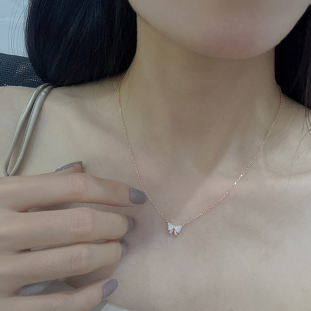 S925 sterling silver necklace mother-of-pearl bow pendant clavicle chain - Image 4