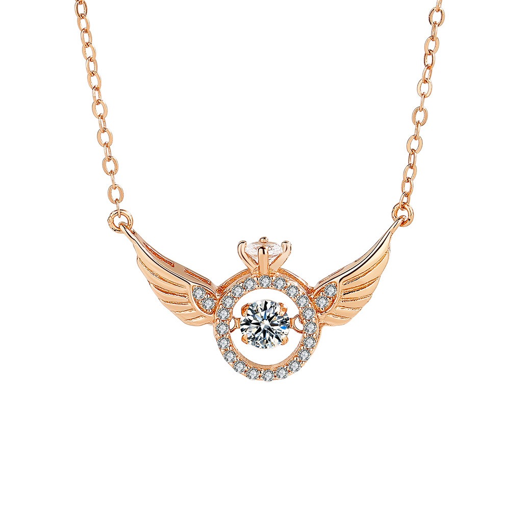 S925 sterling silver necklace angel wings pendant clavicle chain