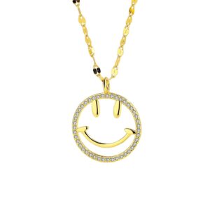 S925 sterling silver necklace smiley face pendant clavicle chain