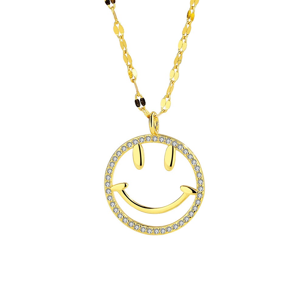 S925 sterling silver necklace smiley face pendant clavicle chain