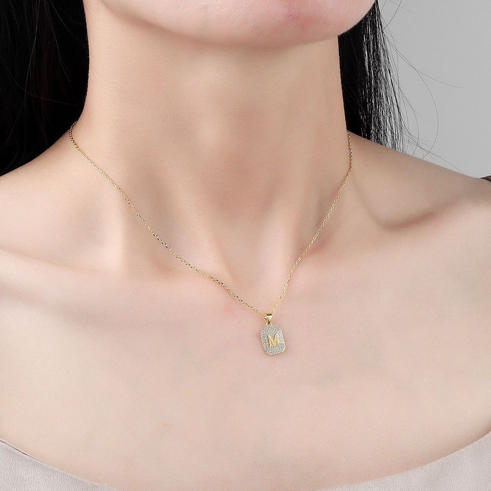 S925 sterling silver necklace M letter square card pendant clavicle chain - Image 5